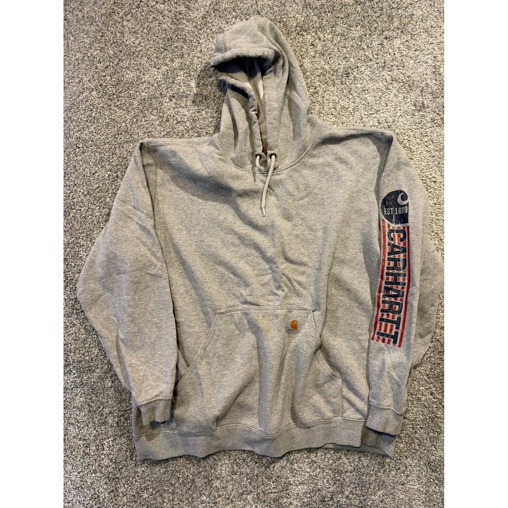 Carhartt Hoodie Mens XL Gray Graphic Sleeve Original Fit Sweatshirt 103120 034